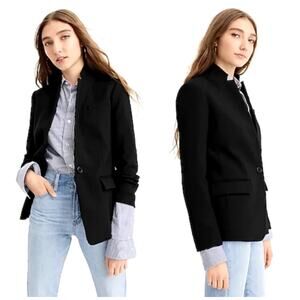 J Crew 0 Regent Stretch WOOL Blazer $248 Fitted Pop Collar Suit Jacket Black